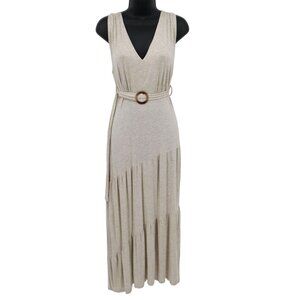 Mikey Joey Dress Womens L Beige Boho Minimalist Casual Beach Resort Vacation NWT